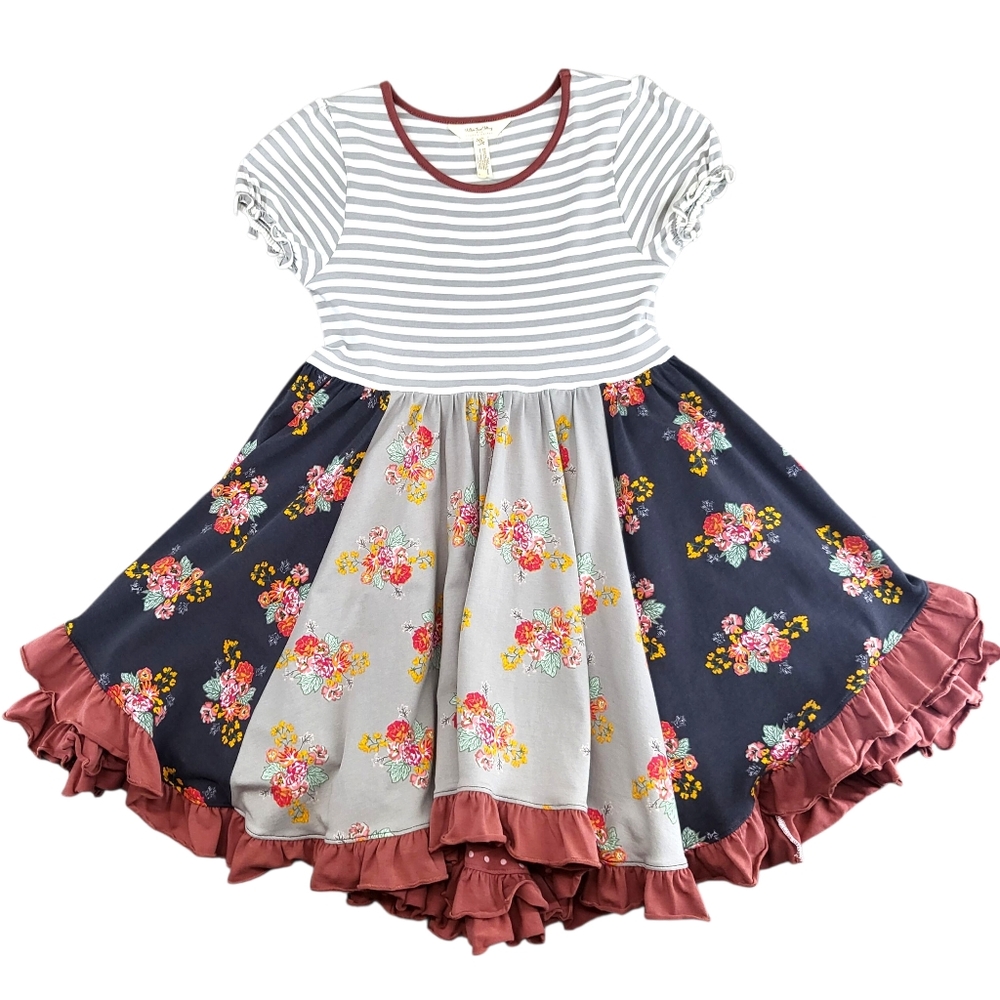 Matilda Jane & Joanna Gaines Girls Dress Striped Floral Ruffle Whismical Size 10